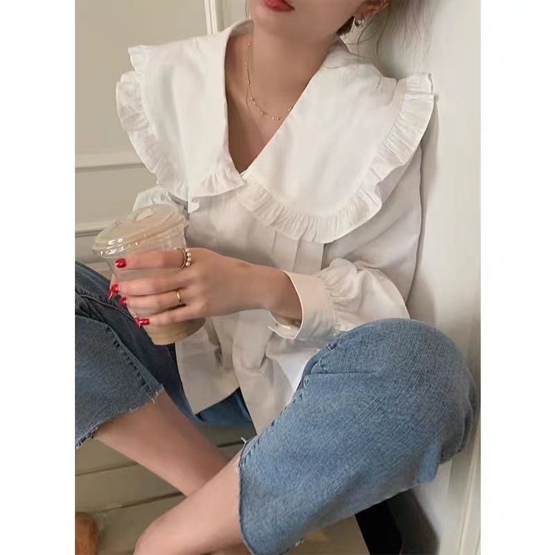 CONGRAZIO法式甜美襯衫女秋季寬鬆別致襯衣設計感小眾燈籠袖上衣