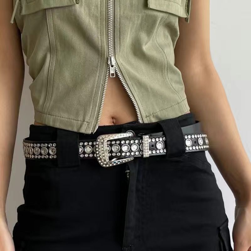 Subcultural Harajuku Y2K Spicy Girl Gothic Punk Dark Full Water Belt Jeans Flash Diamond New Style_voghion.com