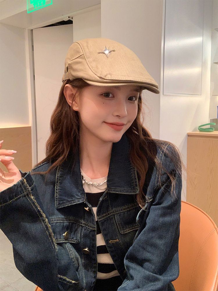網紅日系星星前進帽子女春秋休閒百搭個性鴨舌帽透氣反戴畫家帽子