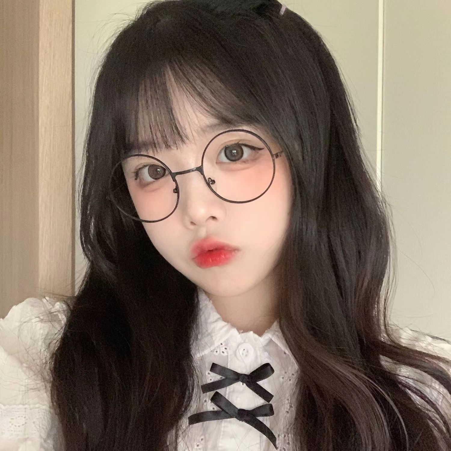 Two-dimensional soft girl round glasses frame Japanese photo style with cute cute girl black frame trendy for men and women
