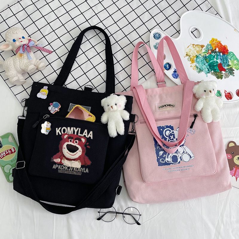 Student Handheld Cloth Bag Female INS Large Capacity Book Carrying Crossbody Canvas Bag Japanese High Beauty College Style Backpack