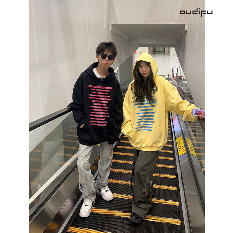 OUDIFU外套女春秋款寬鬆顯瘦連帽衛衣2023新款百搭慵懶風休閒衛衣