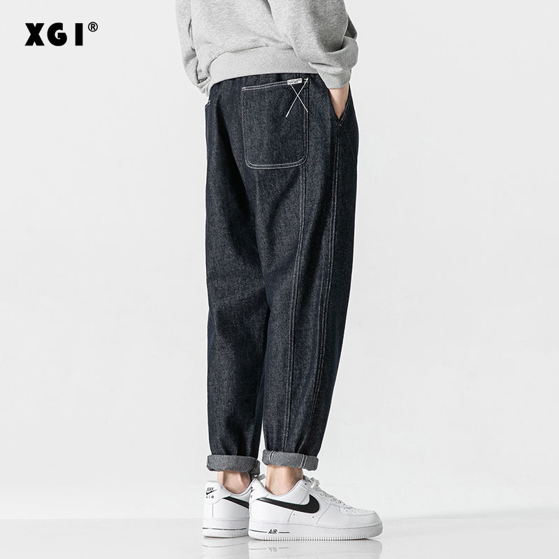 XGI jeans men's 2023 autumn loose straight pants casual nine-point pants men's trendy spring and autumn trousers