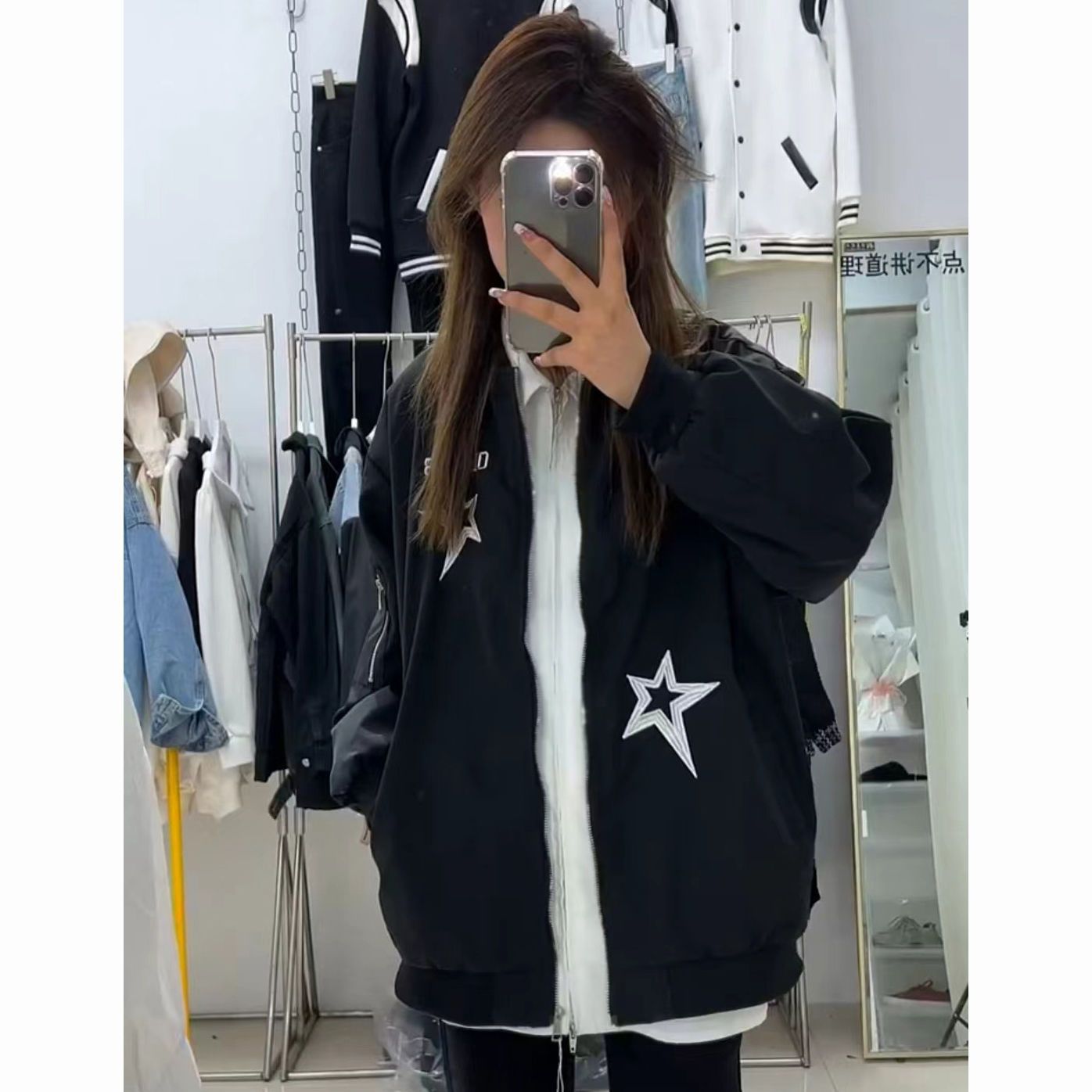 Star American retro baseball jacket women's spring and autumn letter trend loose street all-match bomber jacket