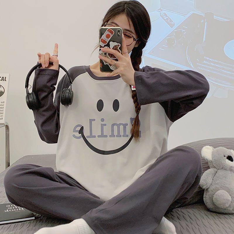 新款睡衣女春秋季寬鬆棉質長袖學生套裝甜美可愛冬天可外穿家居服