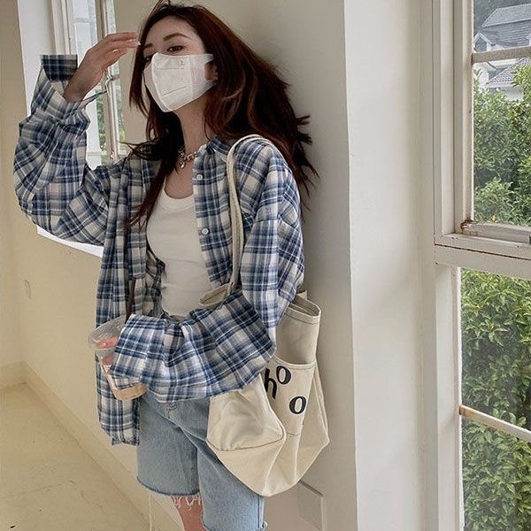 格瑞吉奧防曬新款上衣設計感小眾外套格子襯衫百搭春夏襯衣罩衫女