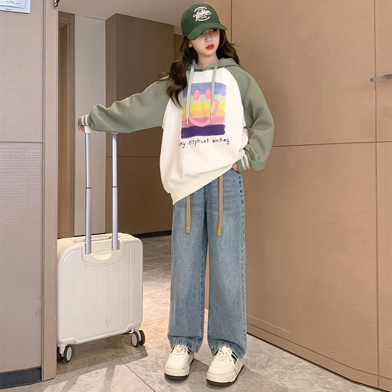 女童牛仔褲2023春秋新款兒童韓版寬鬆大童休閒褲中大童直筒褲子潮