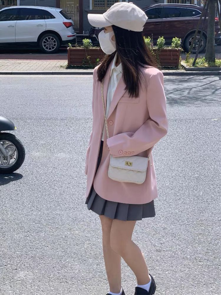 Pink suit jacket for women in spring and autumn, new style, high-end, fashionable and versatile, Korean version, slim and elegant small suit