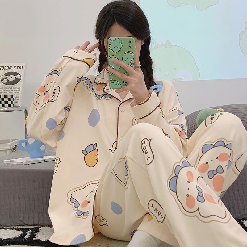 開衫睡衣女春秋款休閒長袖可愛學生套裝冬天甜美家居月子服可外穿