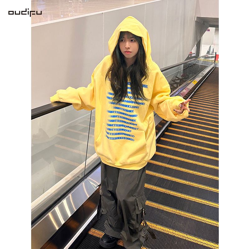 OUDIFU純棉100衛衣女潮ins秋季2023新款國潮寬鬆百搭慵懶學生上衣