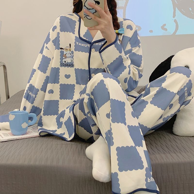 睡衣女春秋款開衫休閒長袖可愛學生套裝冬天甜美家居月子服可外穿