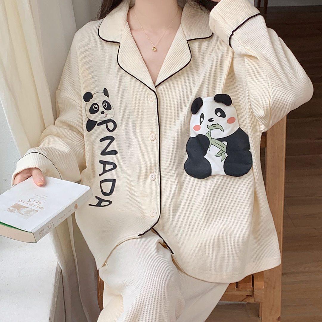 睡衣女春秋季新款長袖長褲寬鬆開衫女士睡衣甜美卡通家居服外穿