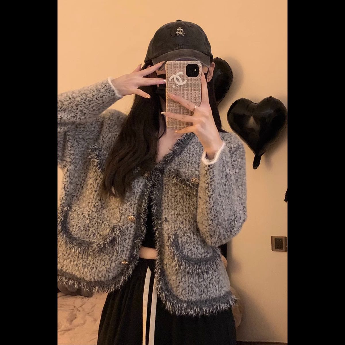 高級感法式小香風外套女秋季2023新款設計感復古時髦寬鬆開衫上衣