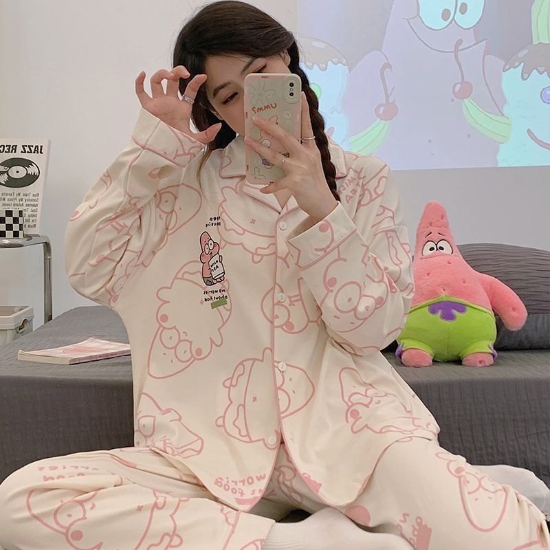 睡衣女春秋款開衫休閒長袖可愛學生套裝冬天甜美家居月子服可外穿