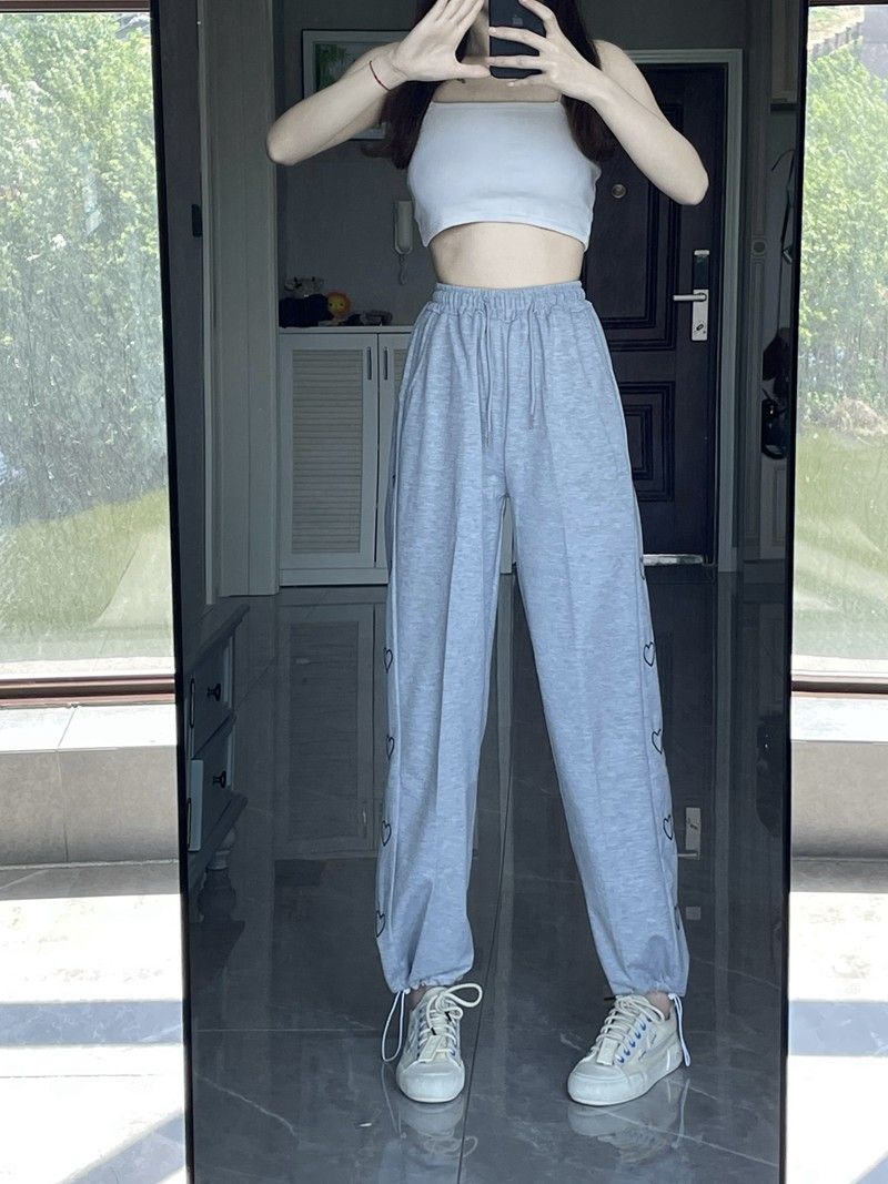 Chen Dayu's autumn slim-fitting women's trousers with drawstrings, love covering the flesh, slimming and leg binding, fashionable sports casual pants