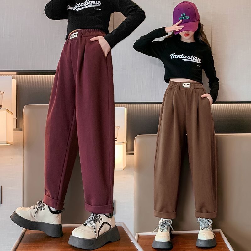 女童褲子春秋外穿寬鬆運動褲2023新款小學生時尚休閒兒童秋裝衛褲
