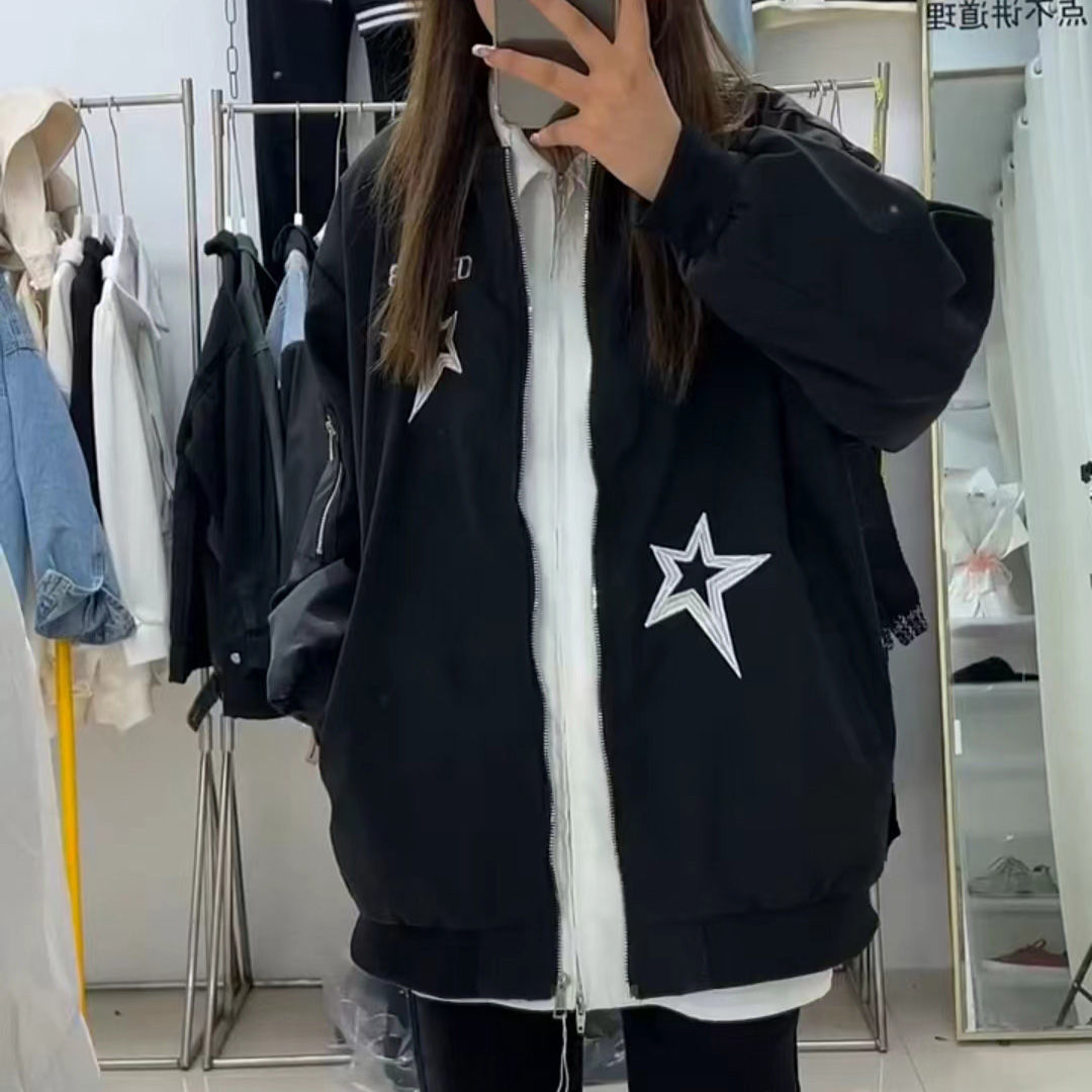 Star American retro baseball jacket women's spring and autumn letter trend loose street all-match bomber jacket