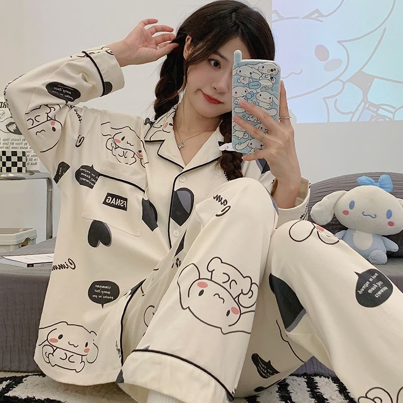 開衫睡衣女春秋款休閒長袖可愛學生套裝冬天甜美家居月子服可外穿