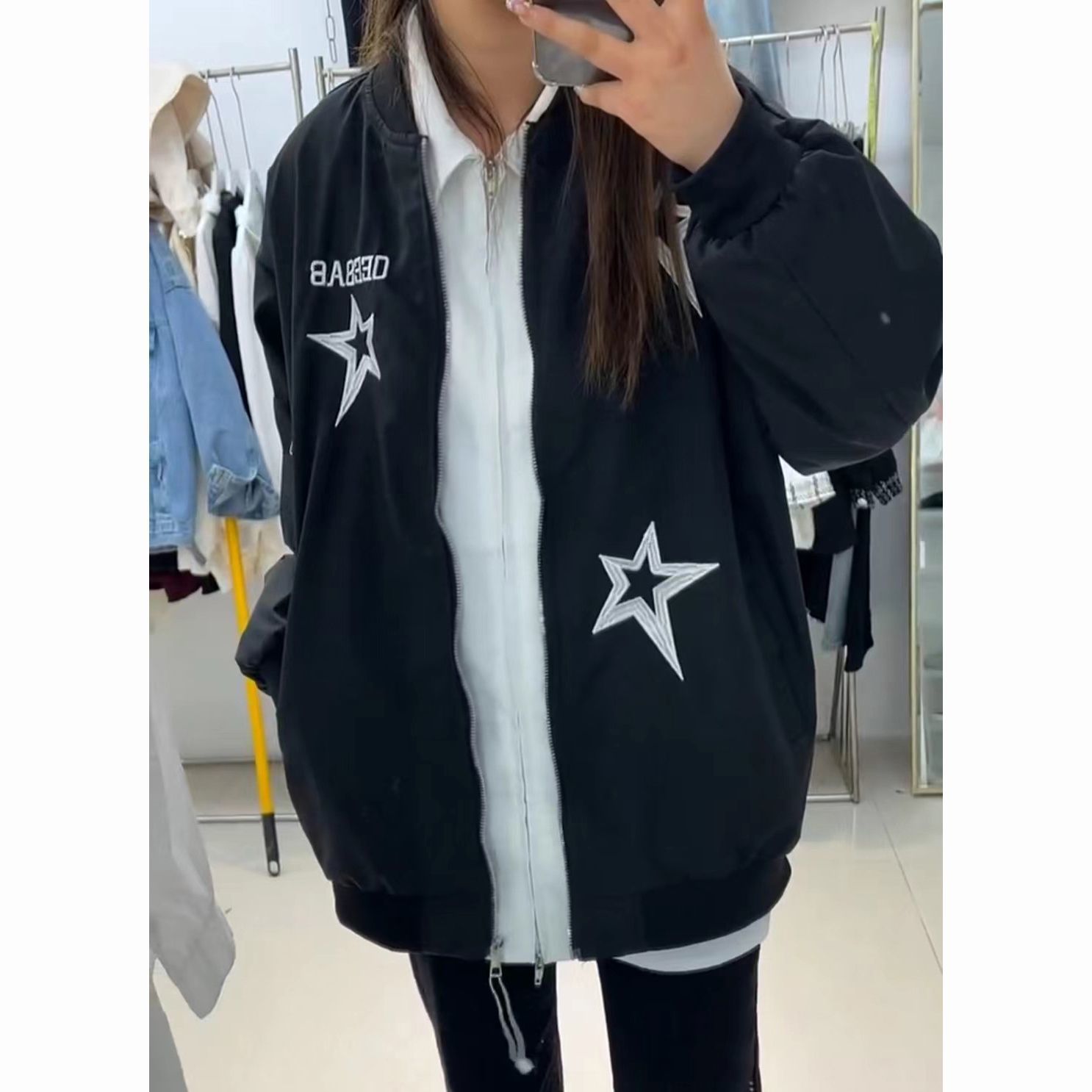 Star American retro baseball jacket women's spring and autumn letter trend loose street all-match bomber jacket