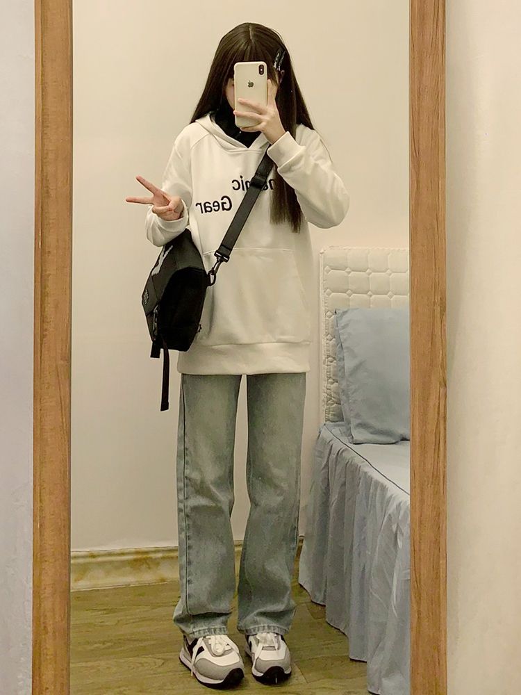 YSYOURS美式高街高腰牛仔直筒褲女春秋顯瘦窄版大碼闊腿拖地ins潮
