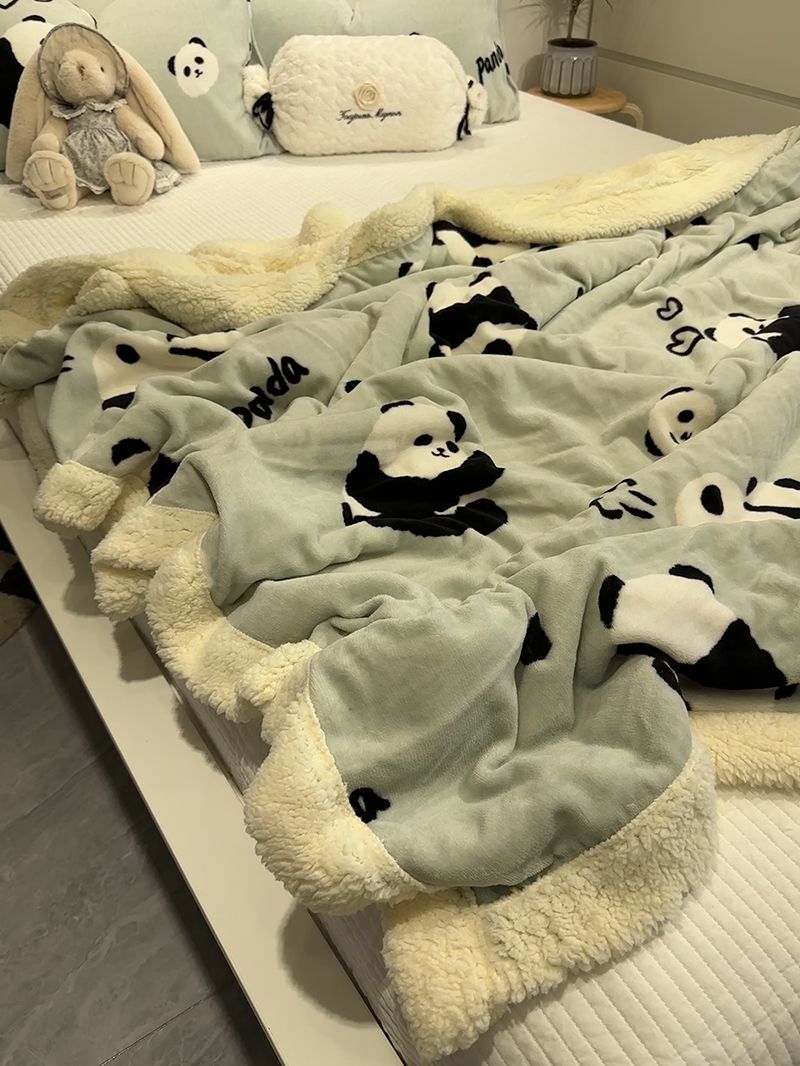 可爱黑煤球加厚羊羔绒毛毯子休闲小清新盖毯双面保暖牛奶珊瑚绒毯