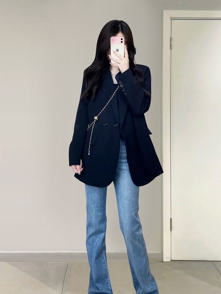 黑色oversize西裝外套女春秋百搭休閒小個子顯瘦氣質潮流小西服女