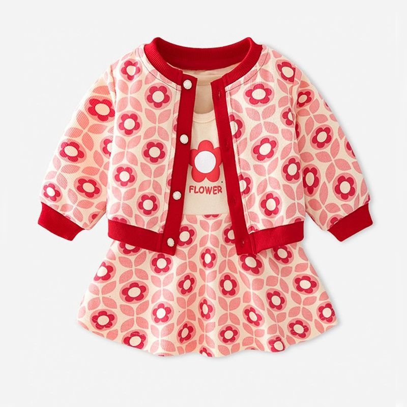 女童秋装套装时尚新款儿童网红洋气连衣裙女宝宝开衫两件套春秋季