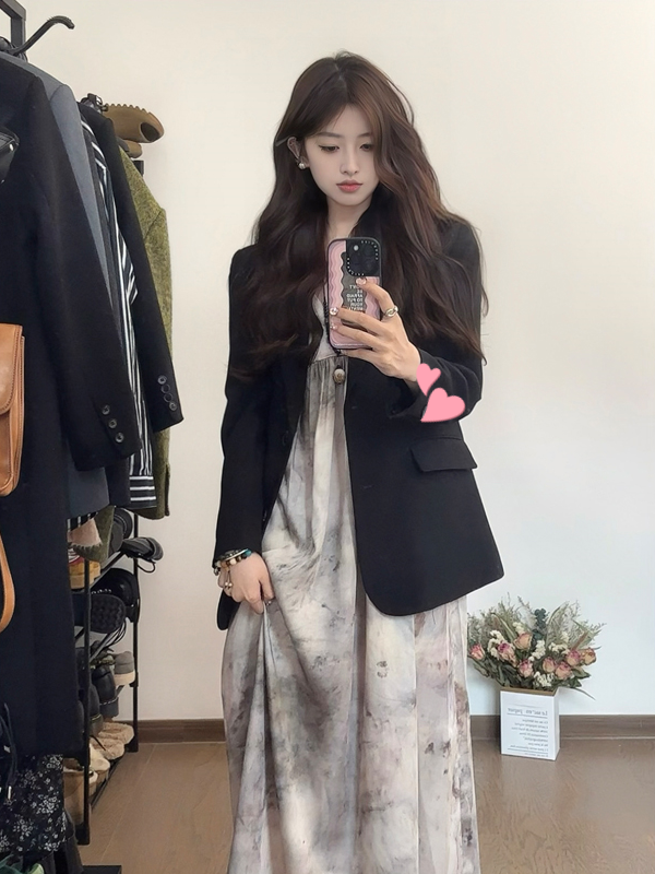 Black suit jacket for small women, casual, loose, Korean version, spring and autumn, new style, high-end, foreign style, versatile small suit