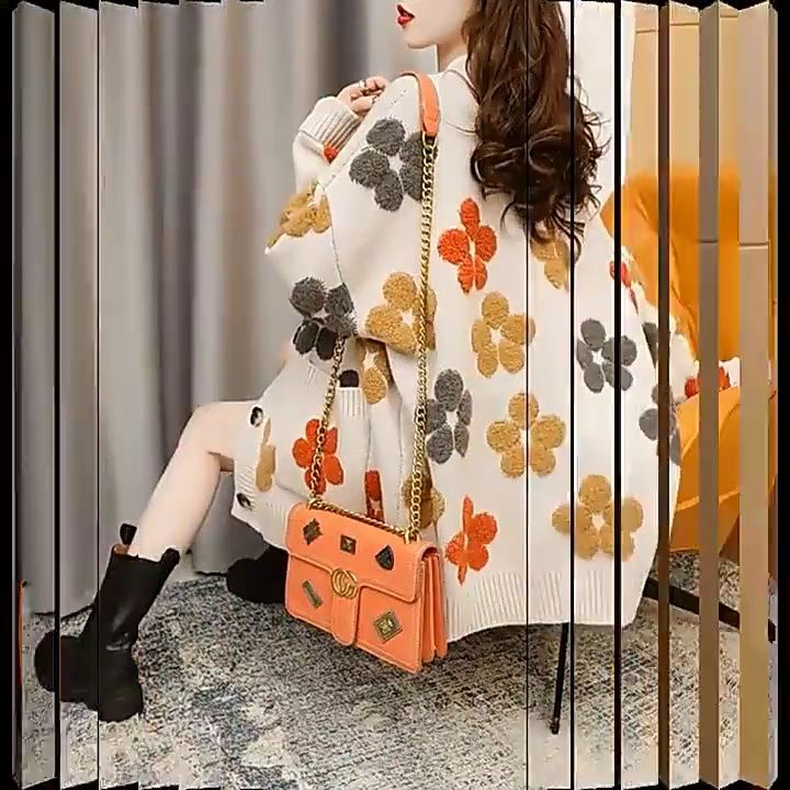 Mid-length loose design flower sweater winter thickened jacquard knitted cardigan coat female lazy wind top}