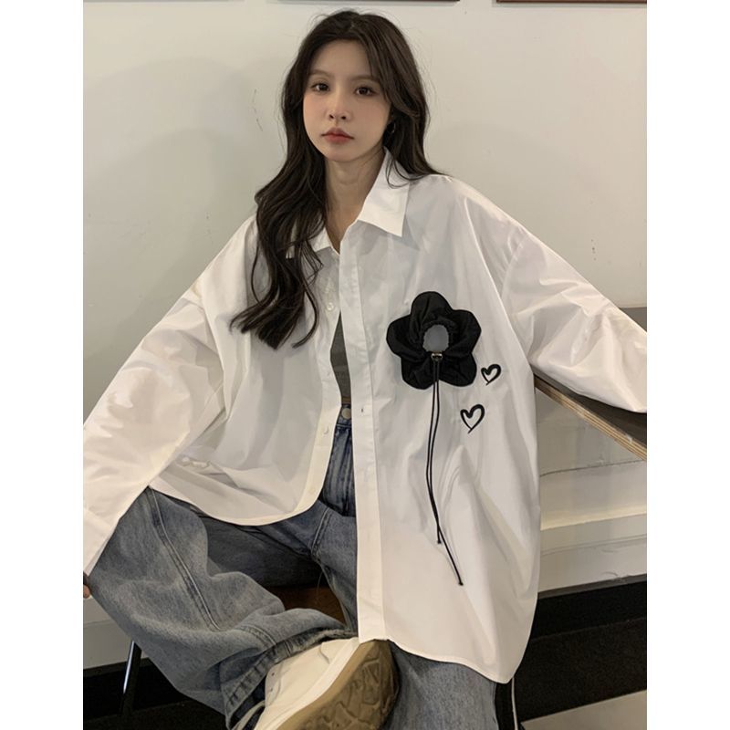 鹽系白色長袖襯衫女春秋新款小眾設計感襯衣寬鬆顯瘦防曬外搭上衣