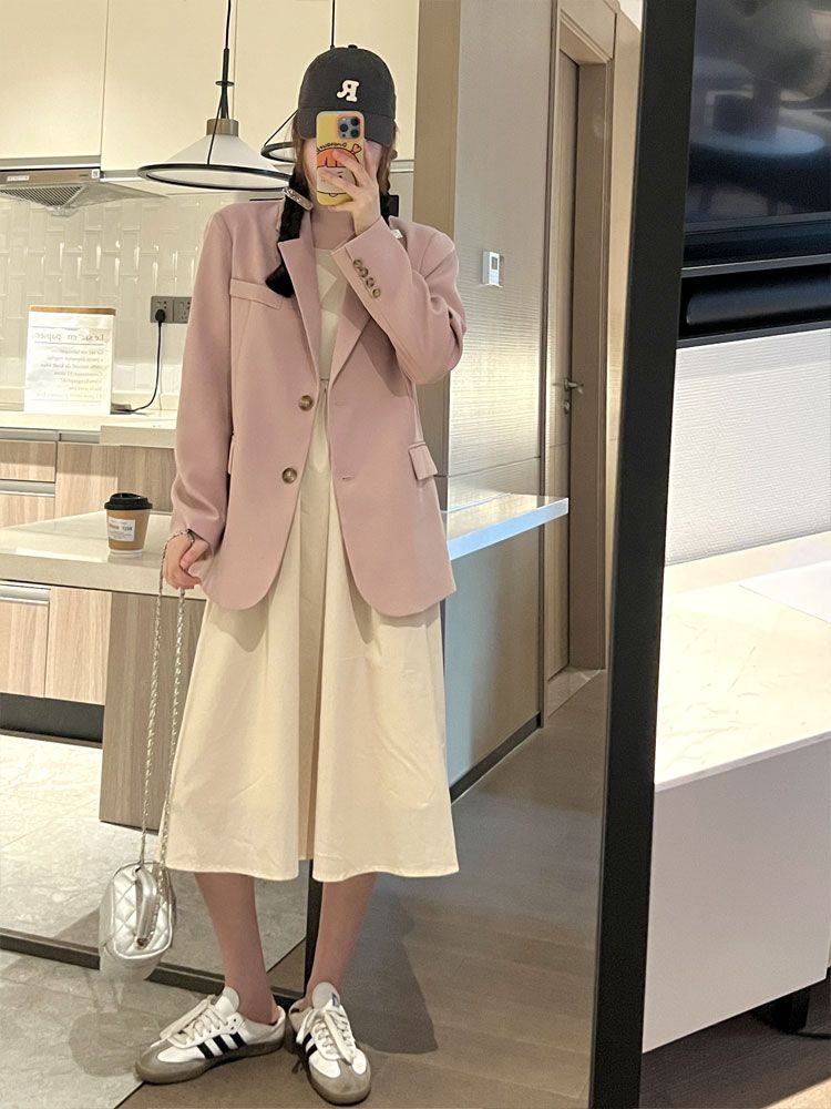 [First order discount] New spring and autumn blazer for women, pink Korean style design, western style, age-reducing small suit