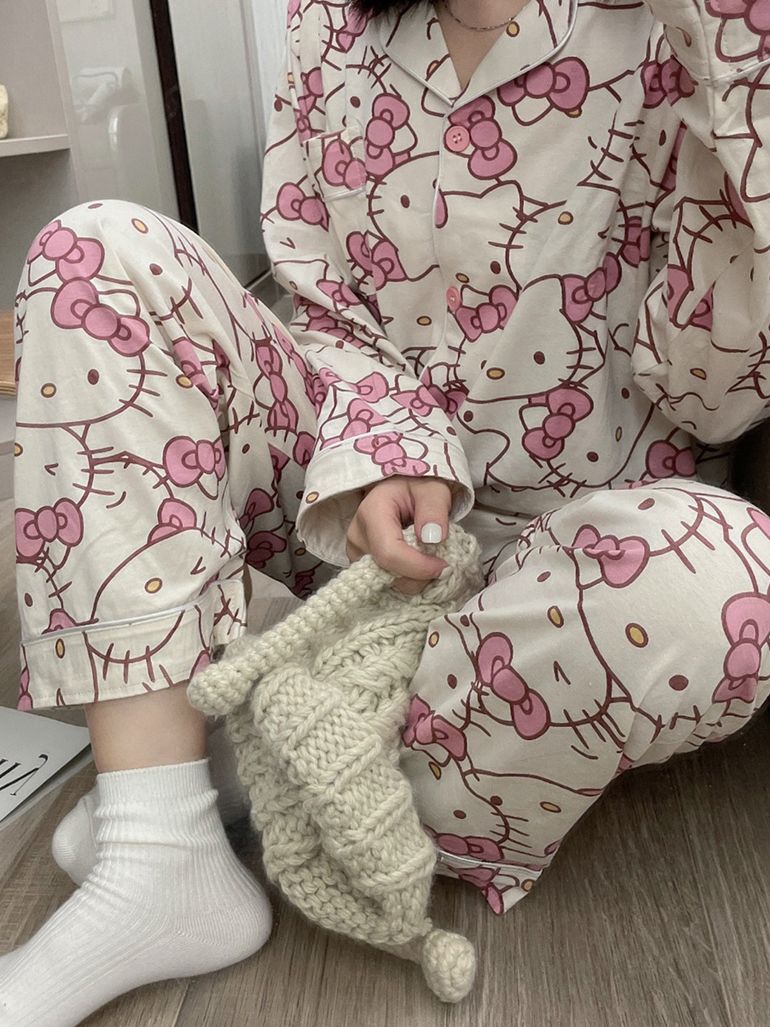 日系可愛凱蒂貓睡衣女春秋冬季新款卡通長袖長褲hellokitty家居服