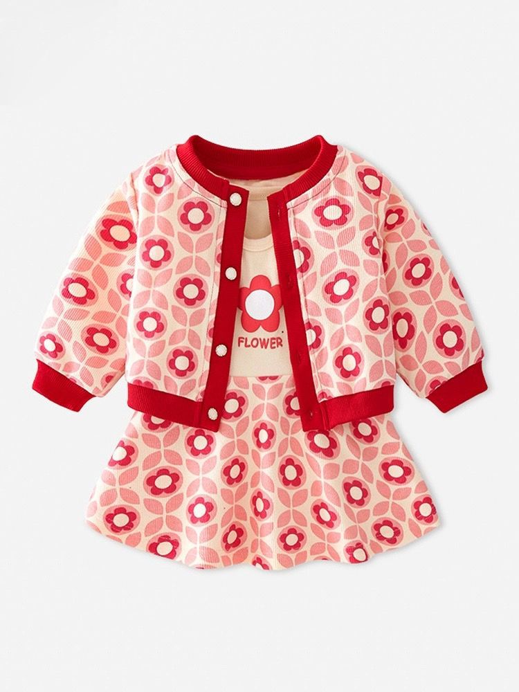 女童秋装套装时尚新款儿童网红洋气连衣裙女宝宝开衫两件套春秋季