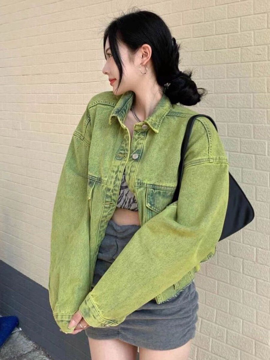 高級感復古寬鬆牛仔外套女小個子設計感小眾美式高街短款夾克上衣