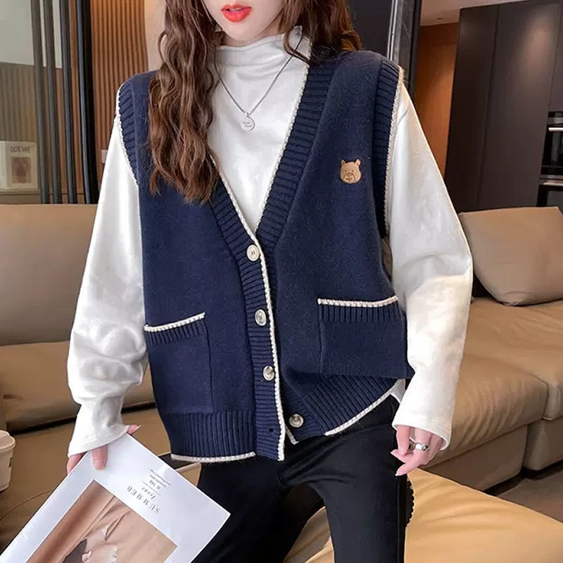 韩版新款时尚穿搭毛衣针织背心衬衣打底衫两件套马甲百搭女