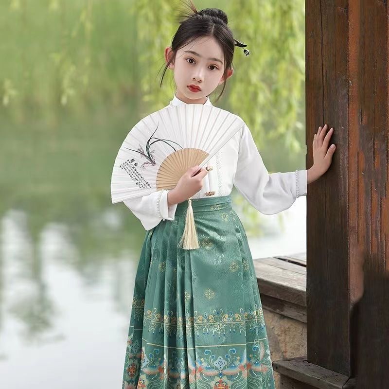 女童中国风古装改良马面裙套装新款女孩大童儿童夏季汉服唐装