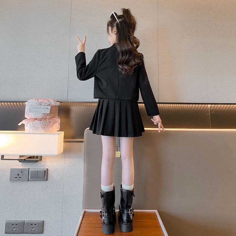 Girls' Autumn Clothes, College Style Western Style Small Suits, JK Uniform Suits, Korean Style Elementary School Pleated Skirts for Big Children and Girls