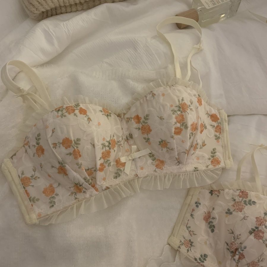 法式內衣女小胸聚攏顯大性感蕾絲半杯無鋼圈純欲少女風文胸罩套裝