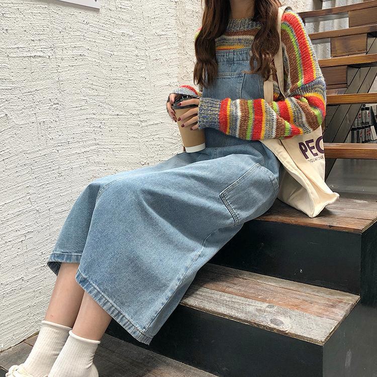 網紅日系牛仔背帶褲女2023新款秋小個子設計感減齡寬鬆直筒吊帶褲