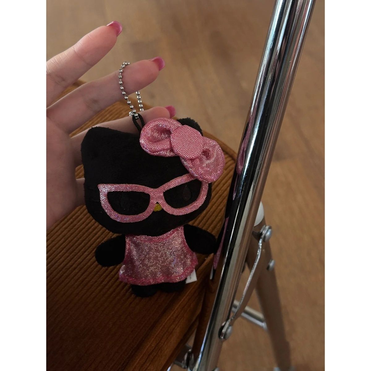 hellokitty pendant cute black leather sparkling princess bag keychain pendant annual ugly thing school bag