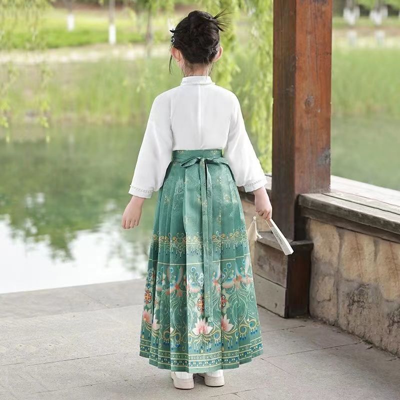 女童中国风古装改良马面裙套装新款女孩大童儿童夏季汉服唐装
