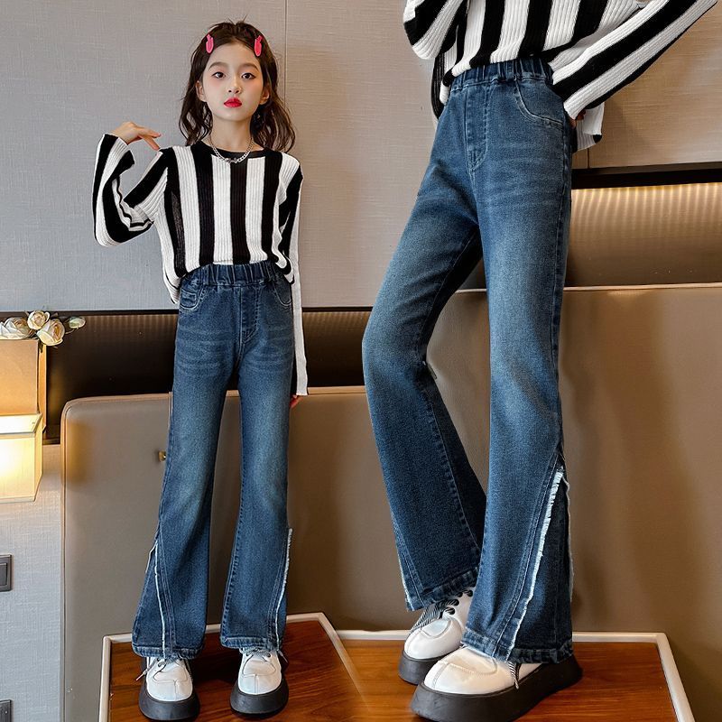 Girls jeans spring and autumn girls fashionable autumn bell-bottoms primary school students versatile autumn children's pants