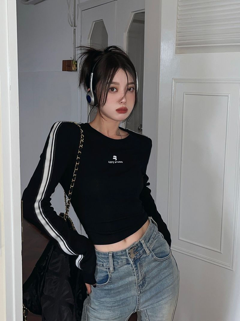 美式辣妹秋冬德絨打底衫女修身顯瘦設計感外穿長袖T恤短款上衣ins