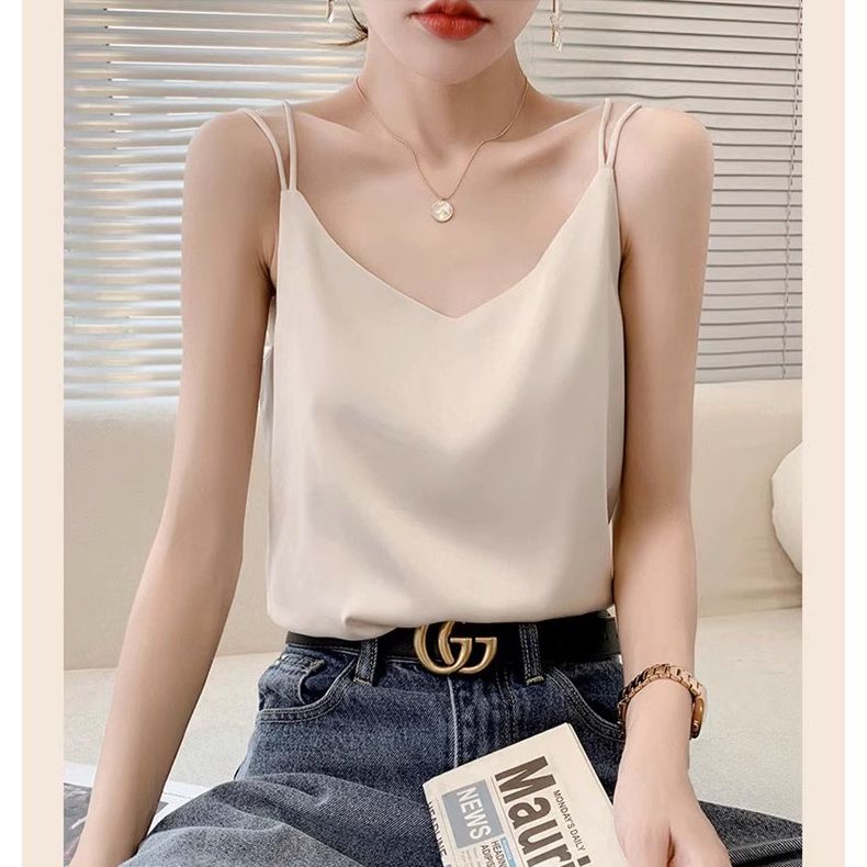 仿桑蠶絲打底衫真絲吊帶背心女內搭白色美背醋酸上衣緞面夏小西裝