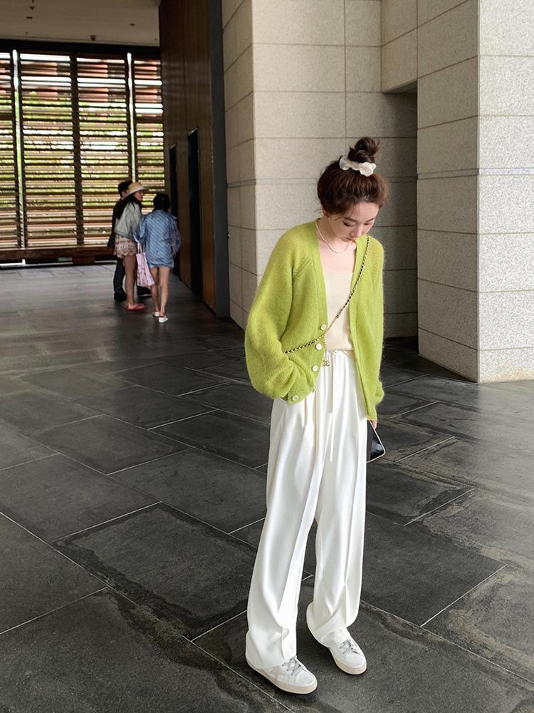 時尚領軟開衫女早秋季新款V毛衣女風薄款純色外套慵懶針織寬鬆糯