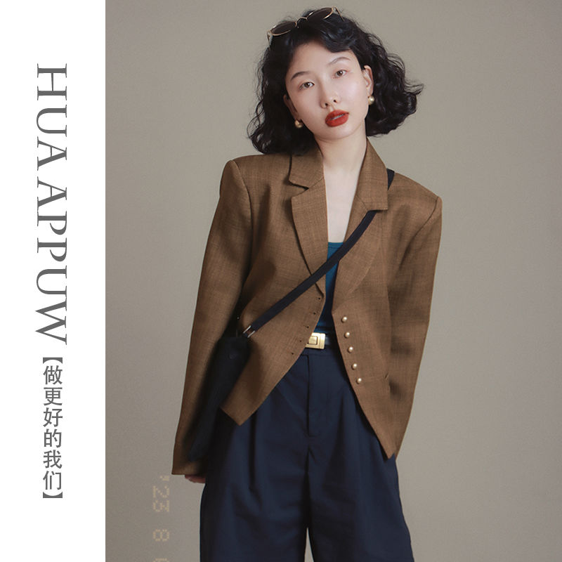 畫朴法式復古立挺高級感長袖短外套女裝2023秋季新款寬鬆百搭西裝
