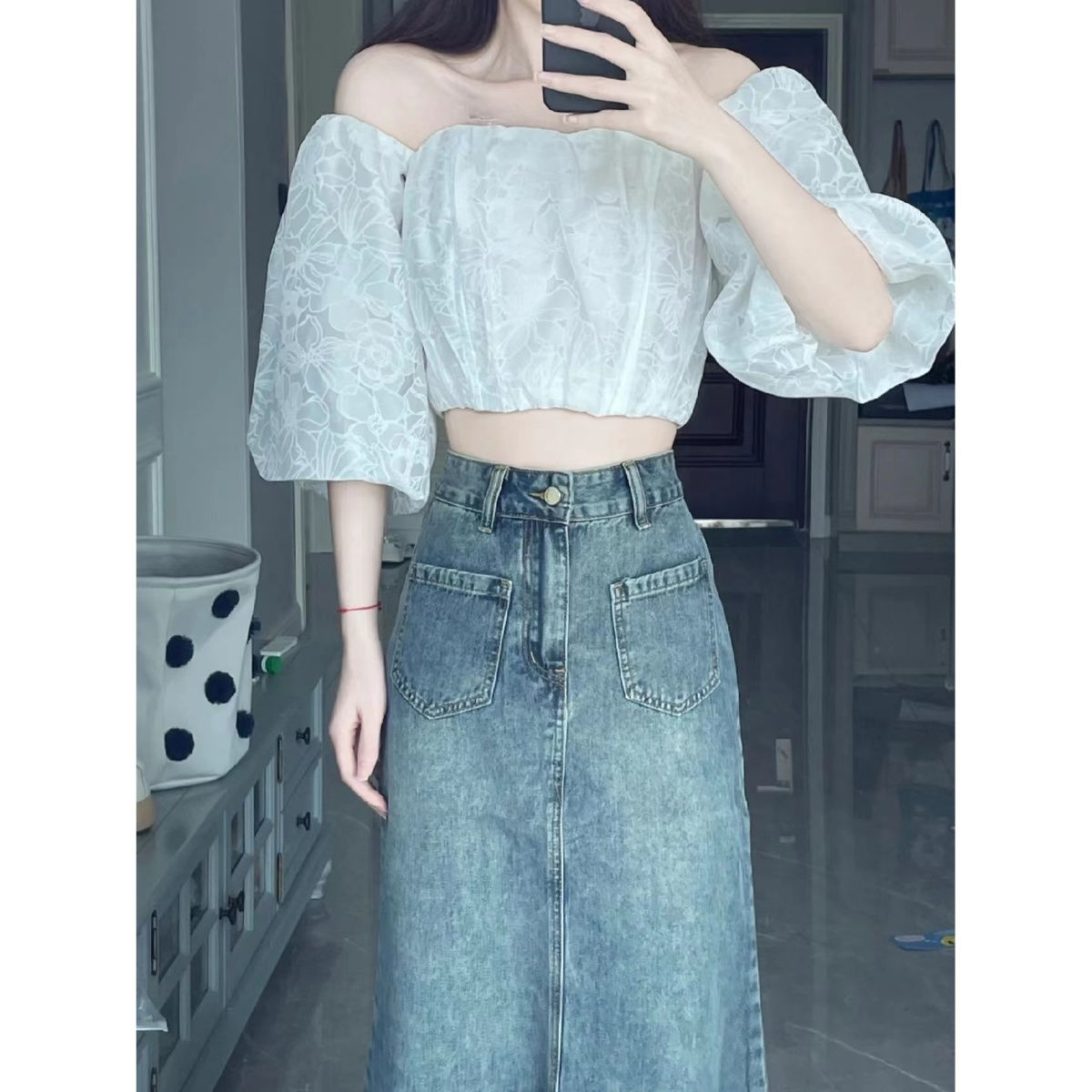 Retro large size denim skirt for women high waist loose fat mm design spring and autumn new style hip a line fishtail skirt