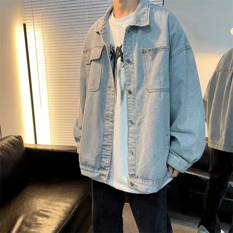 Spring and autumn new denim jackets for men and women, loose Hong Kong style casual washed workwear jackets, versatile denim clothing trends