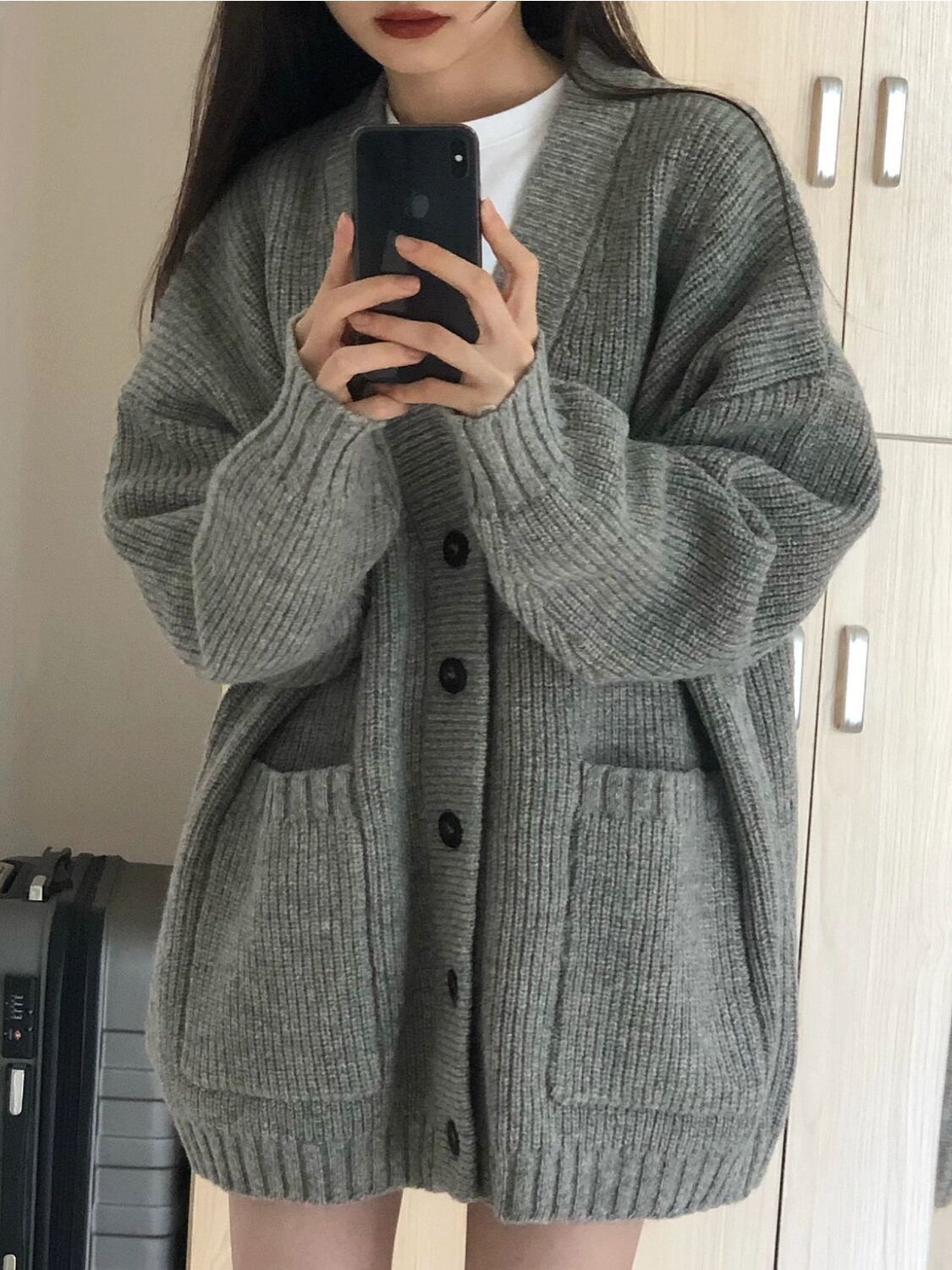 灰色毛衣外套女秋冬外搭日系時尚慵懶風復古穿搭軟糯百搭針織開衫