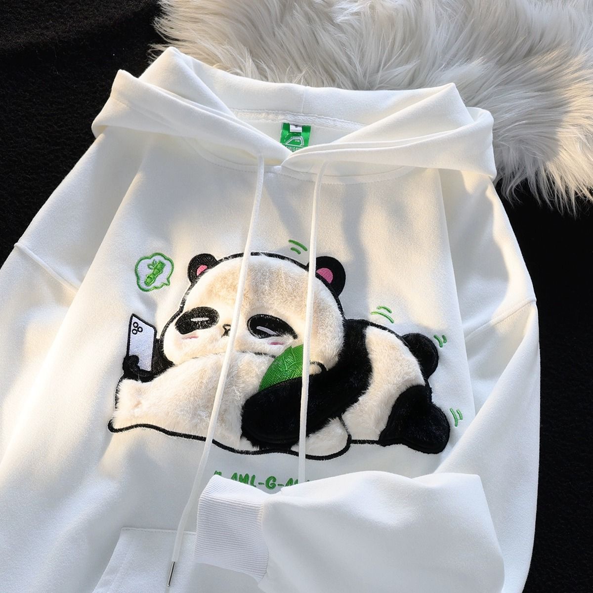 潮流新款植絨立體小熊貓連帽衛衣男女秋冬季百搭休閒寬鬆情侶外套
